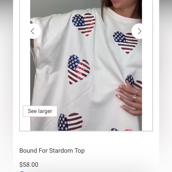 Fantastic Fawn Sequin Flag Heart Oversized Shirt Top Sz Large New in Package - Picture 12 of 14